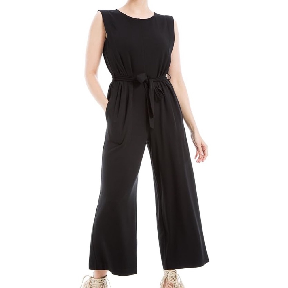 Max Studio womens Black Waist Tie Jumpsuit